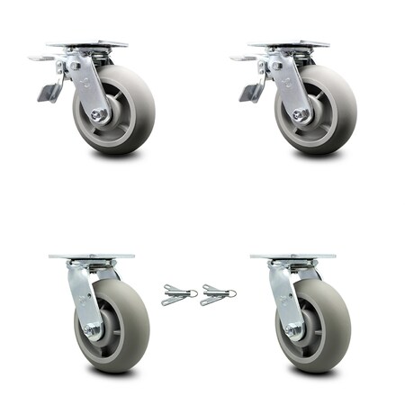 Service Caster 6 Inch Thermoplastic Rubber Caster Set with Ball Bearings 2 Brakes 2 Swivel Lock SCC-TTL30S620-TPRBD-2-BSL-2